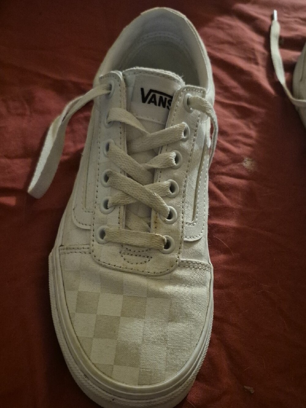 Vans White/Cream Checkerboard Low Top Sneakers - Picture 6 of 11